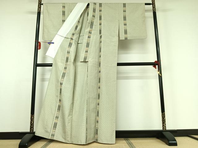 平和屋着物▽上質な紬　単衣　間道　ロング丈　正絹　逸品　AABE1562jh 平和屋着物▽上質な紬 単衣 間道 ロング丈 正絹 逸品 AABE1562jh