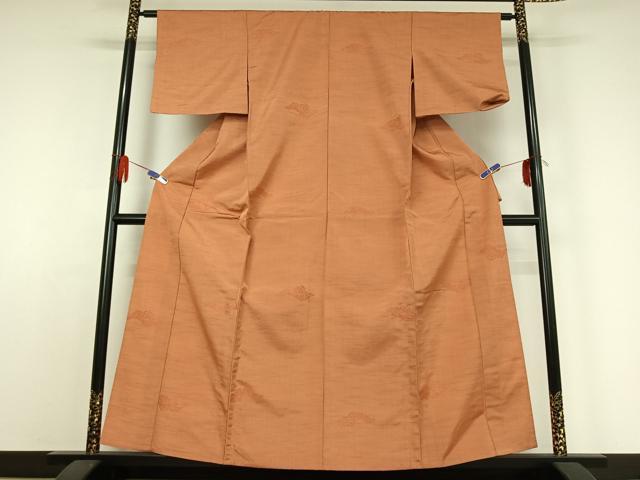 平和屋着物▽上質な紬　単衣　吉祥花文　正絹　逸品　AABE1565jh