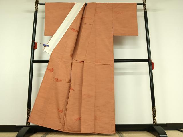 平和屋着物▽上質な紬　単衣　吉祥花文　正絹　逸品　AABE1565jh