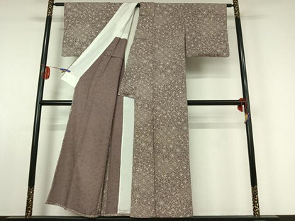 平和屋着物▽上質な小紋　単衣　吉祥更紗花文　正絹　逸品　AABE1566jh