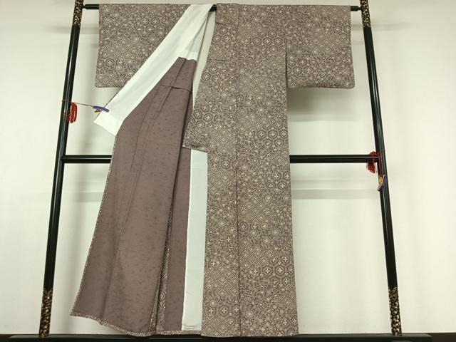 平和屋着物▽上質な小紋　単衣　吉祥更紗花文　正絹　逸品　AABE1566jh