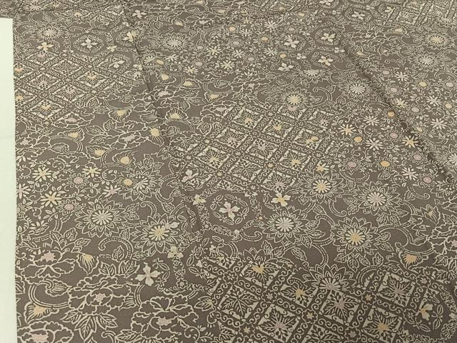 平和屋着物▽上質な小紋 単衣 吉祥更紗花文 正絹 逸品 AABE1566jh