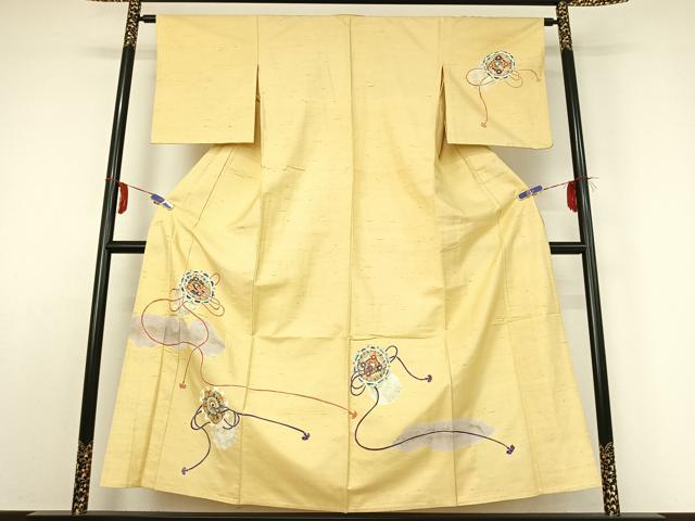 平和屋着物▽訪問着 単衣 紬地 正倉院花文 金彩 正絹 逸品 AABE1569jh
