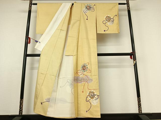 平和屋着物▽訪問着 単衣 紬地 正倉院花文 金彩 正絹 逸品 AABE1569jh