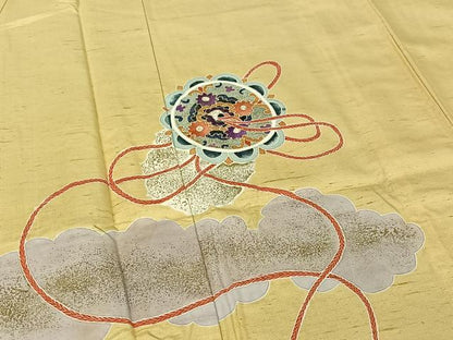 平和屋着物▽訪問着 単衣 紬地 正倉院花文 金彩 正絹 逸品 AABE1569jh
