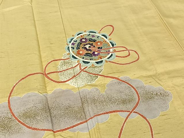 平和屋着物▽訪問着 単衣 紬地 正倉院花文 金彩 正絹 逸品 AABE1569jh