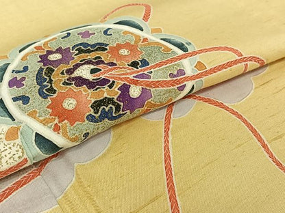 平和屋着物▽訪問着 単衣 紬地 正倉院花文 金彩 正絹 逸品 AABE1569jh