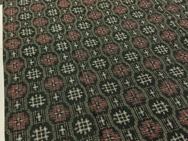 平和屋着物▽上質な紬 単衣 幾何学文様 正絹 逸品 AABE1570jh