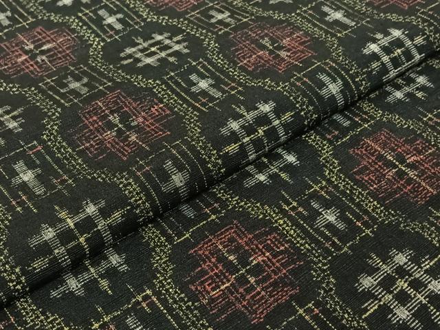 平和屋着物▽上質な紬 単衣 幾何学文様 正絹 逸品 AABE1570jh