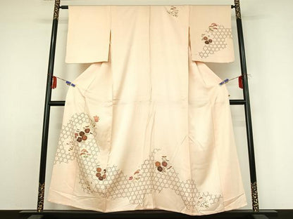 平和屋着物▽訪問着 単衣 刺繍 草花文 金彩 正絹 逸品 AABE1571jh
