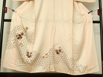 平和屋着物▽訪問着 単衣 刺繍 草花文 金彩 正絹 逸品 AABE1571jh