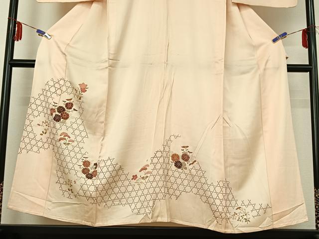 平和屋着物▽訪問着 単衣 刺繍 草花文 金彩 正絹 逸品 AABE1571jh
