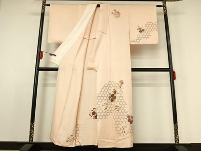 平和屋着物▽訪問着 単衣 刺繍 草花文 金彩 正絹 逸品 AABE1571jh