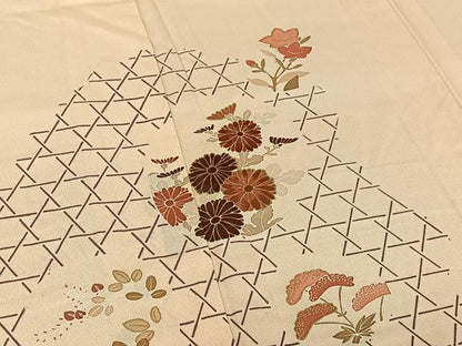 平和屋着物▽訪問着 単衣 刺繍 草花文 金彩 正絹 逸品 AABE1571jh