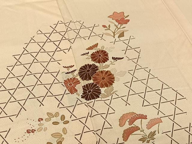 平和屋着物▽訪問着 単衣 刺繍 草花文 金彩 正絹 逸品 AABE1571jh