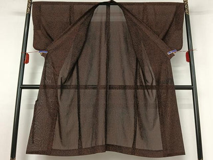 平和屋着物▽道中着 スリーシーズン 春夏秋 塵除け 紗 変わり縞 黒地 ロング丈 AABE1573jh