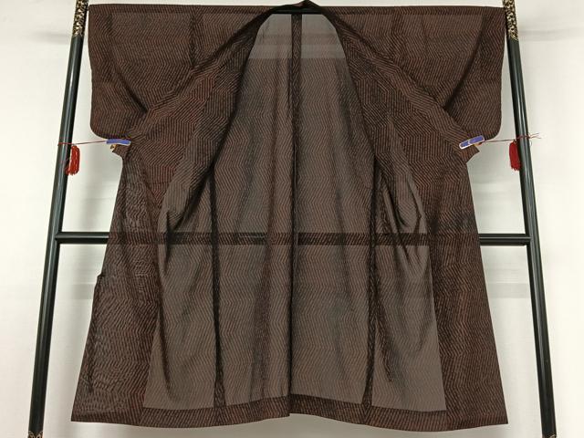 平和屋着物▽道中着 スリーシーズン 春夏秋 塵除け 紗 変わり縞 黒地 ロング丈 AABE1573jh