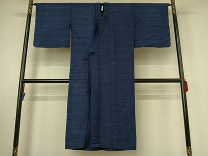 平和屋着物▽道中着 スリーシーズン 春夏秋 塵除け 変わり絽紬 深縹色 ロング丈 正絹 逸品 AABE1575jh