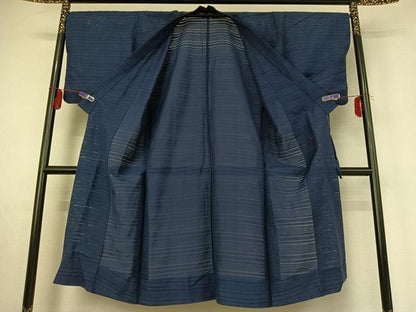平和屋着物▽道中着 スリーシーズン 春夏秋 塵除け 変わり絽紬 深縹色 ロング丈 正絹 逸品 AABE1575jh