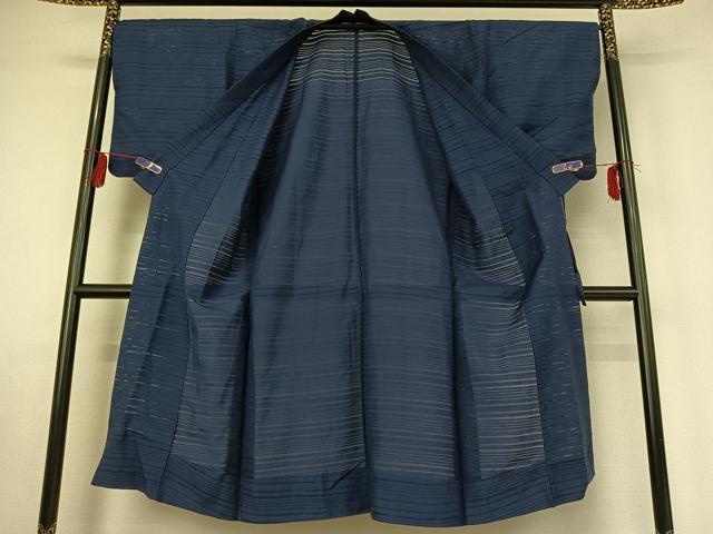 平和屋着物▽道中着 スリーシーズン 春夏秋 塵除け 変わり絽紬 深縹色 ロング丈 正絹 逸品 AABE1575jh