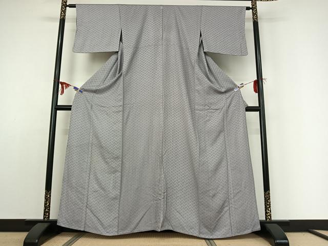 平和屋着物▽上質な色無地 単衣 網目地紋 白梅鼠色 正絹 逸品 AABE1576jh