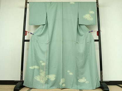 平和屋着物▽訪問着 単衣 流水文 魚 正絹 逸品 AABE1581jh