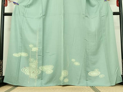 平和屋着物▽訪問着 単衣 流水文 魚 正絹 逸品 AABE1581jh
