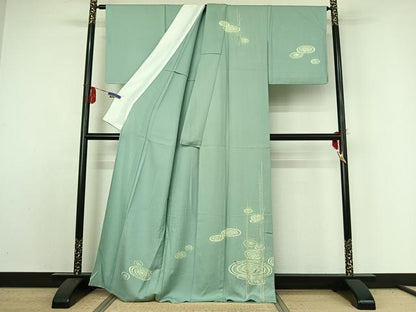 平和屋着物▽訪問着 単衣 流水文 魚 正絹 逸品 AABE1581jh