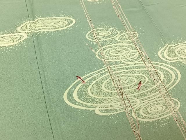 平和屋着物▽訪問着 単衣 流水文 魚 正絹 逸品 AABE1581jh