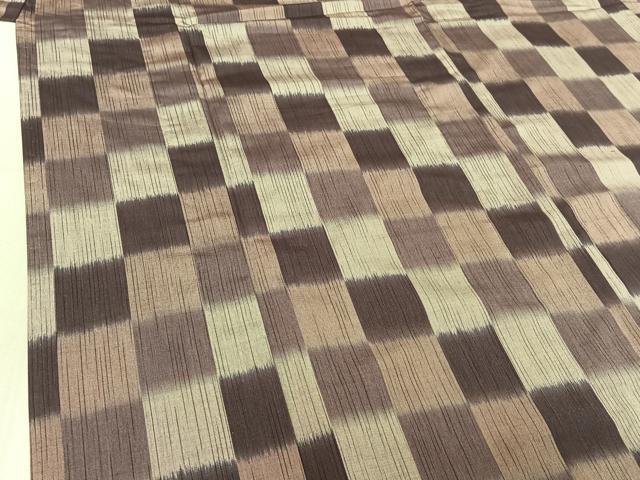 平和屋着物▽上質な紬　単衣　市松文様　正絹　逸品　AABE1584jh