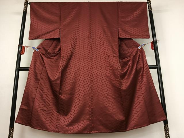平和屋着物▽男性 色無地 単衣 檜垣地紋 浅蘇芳色 正絹 逸品 AABE1585jh