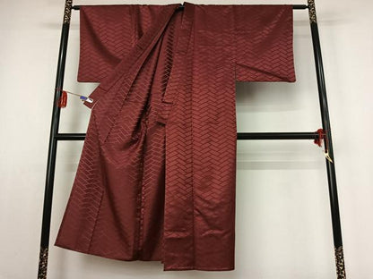 平和屋着物▽男性 色無地 単衣 檜垣地紋 浅蘇芳色 正絹 逸品 AABE1585jh