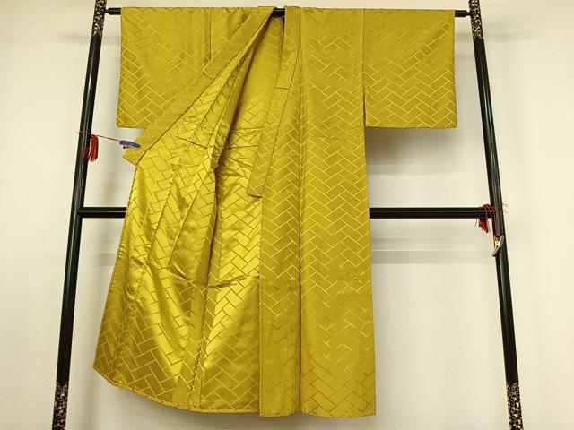 平和屋着物▽男性 単衣 檜垣地紋 金糸雀色 正絹 逸品 AABE1586jh