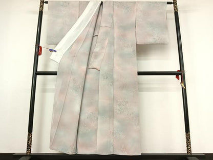 平和屋着物▽上質な小紋　単衣　草花文　暈し染め　鬼しぼ縮緬　正絹　逸品　AABE1587jh