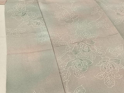 平和屋着物▽上質な小紋　単衣　草花文　暈し染め　鬼しぼ縮緬　正絹　逸品　AABE1587jh
