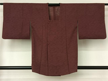 平和屋着物▽道行コート スリーシーズン 春夏秋 塵除け 幾何学紋紗 浅蘇芳色 正絹 逸品 AABE1588jh