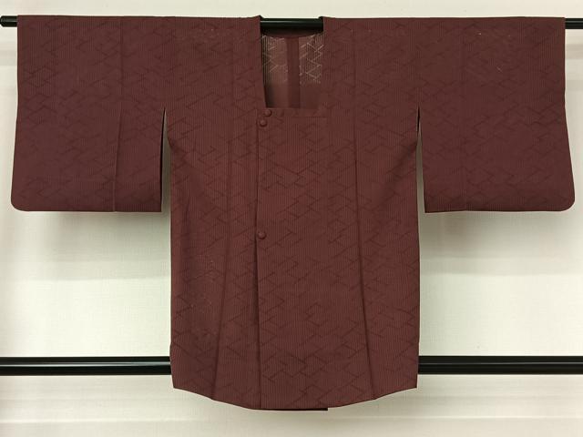 平和屋着物▽道行コート スリーシーズン 春夏秋 塵除け 幾何学紋紗 浅蘇芳色 正絹 逸品 AABE1588jh