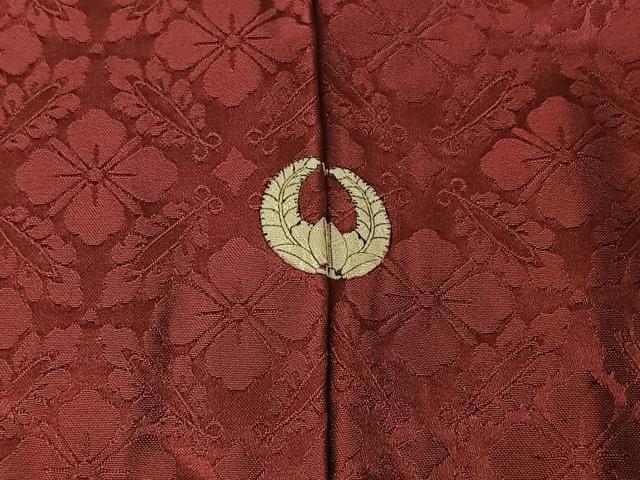 平和屋着物▽男性　色紋付　単衣　花菱地紋　暗紅色　正絹　逸品　AABE1590jh