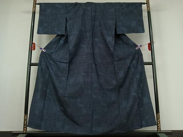 平和屋着物▽結城紬　単衣　亀甲花文　正絹　逸品　AABE1592jh