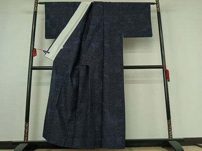 平和屋着物▽結城紬　単衣　亀甲花文　正絹　逸品　AABE1592jh