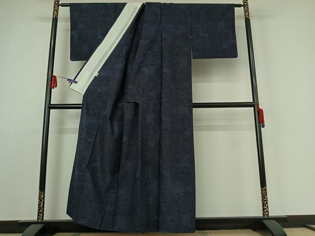 平和屋着物▽結城紬　単衣　亀甲花文　正絹　逸品　AABE1592jh