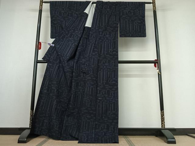 平和屋着物▽結城紬 単衣 笹竹文 正絹 逸品 AABE1593jh