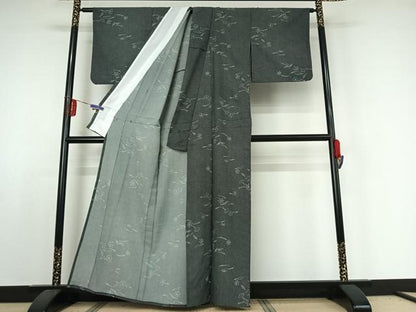 平和屋着物▽小紋 単衣 吹き寄せ文 鮫小紋柄 黒地 洗える着物 AABE1596jh