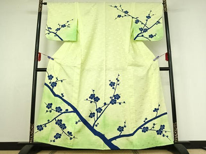 平和屋着物▽訪問着 単衣 枝梅文 暈し染め 金彩 洗える着物 AABE1597jh