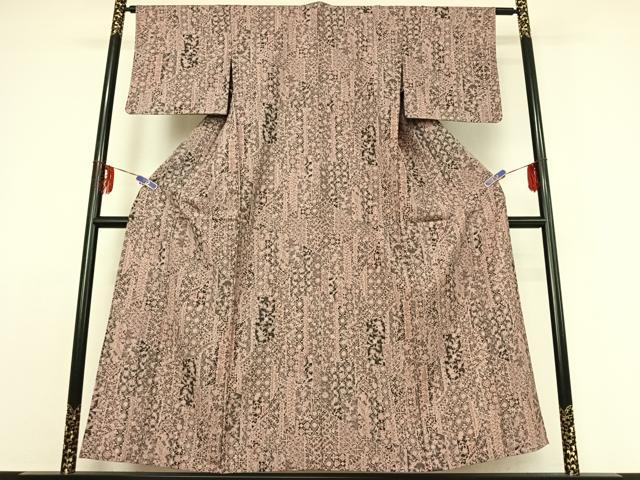 平和屋着物▽小紋 単衣 切嵌更紗花文 洗える着物 AABE1598jh