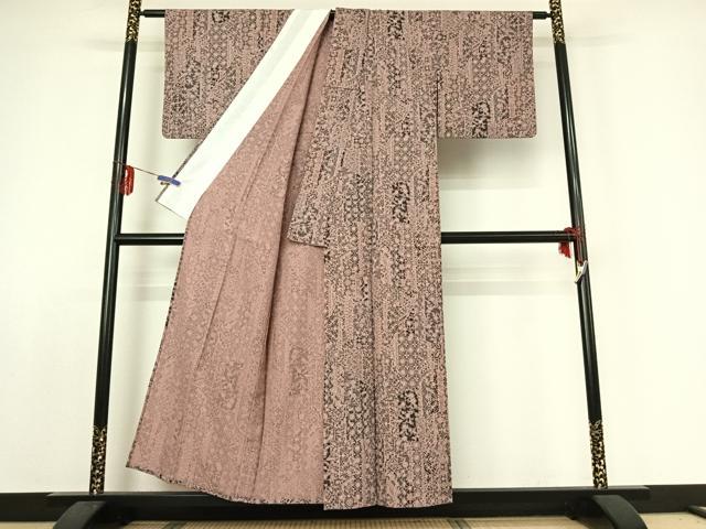 平和屋着物▽小紋 単衣 切嵌更紗花文 洗える着物 AABE1598jh