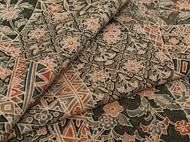 平和屋着物▽小紋 単衣 切嵌更紗花文 洗える着物 AABE1598jh