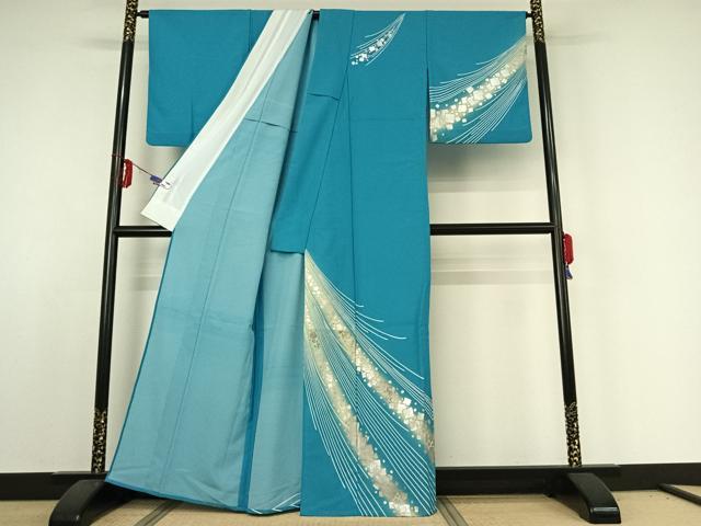 平和屋着物▽訪問着 単衣 箔散らし文様 暈し染め 金銀彩 洗える着物 AABE1600jh