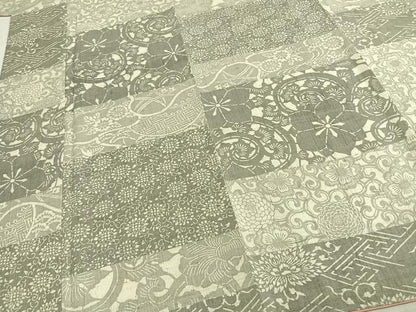 平和屋着物●上質な紬　型染め　横段花文　正絹　逸品　AABE1601fy