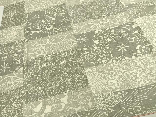 平和屋着物●上質な紬　型染め　横段花文　正絹　逸品　AABE1601fy